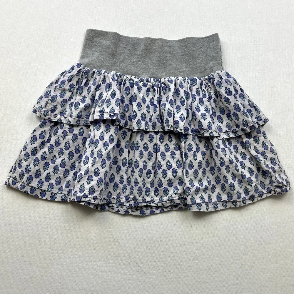 Peek Girls Size Large White Purple Floral Ruffle Mini Skirt Elastic Waist Casual